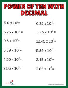 Power Of Ten Scientific Notation With Decimal Worksheet