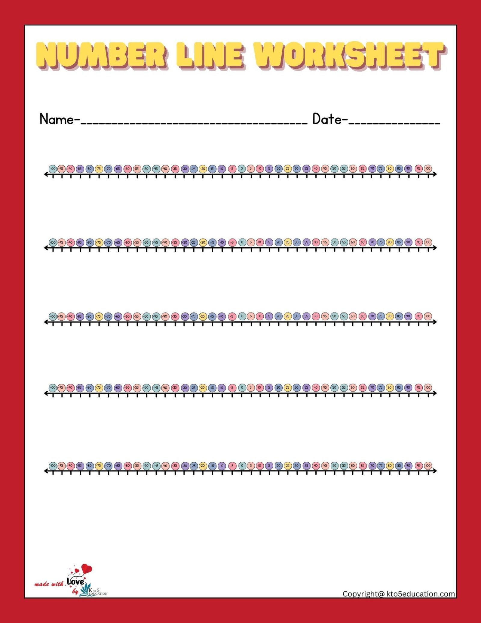 Printable Negative Number Line Worksheet 1100 FREE