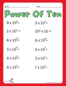 Printable Scientific Notation Of power Of Ten Worksheet
