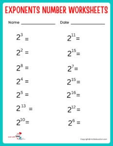 Simple Exponents Online Activity Worksheet