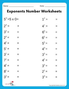Simple Exponents Worksheet