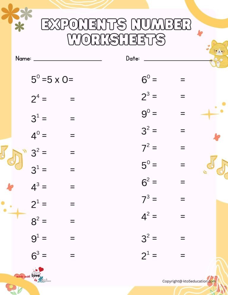 Simple Free Printable Exponents Worksheet For 1st Grade | FREE Download