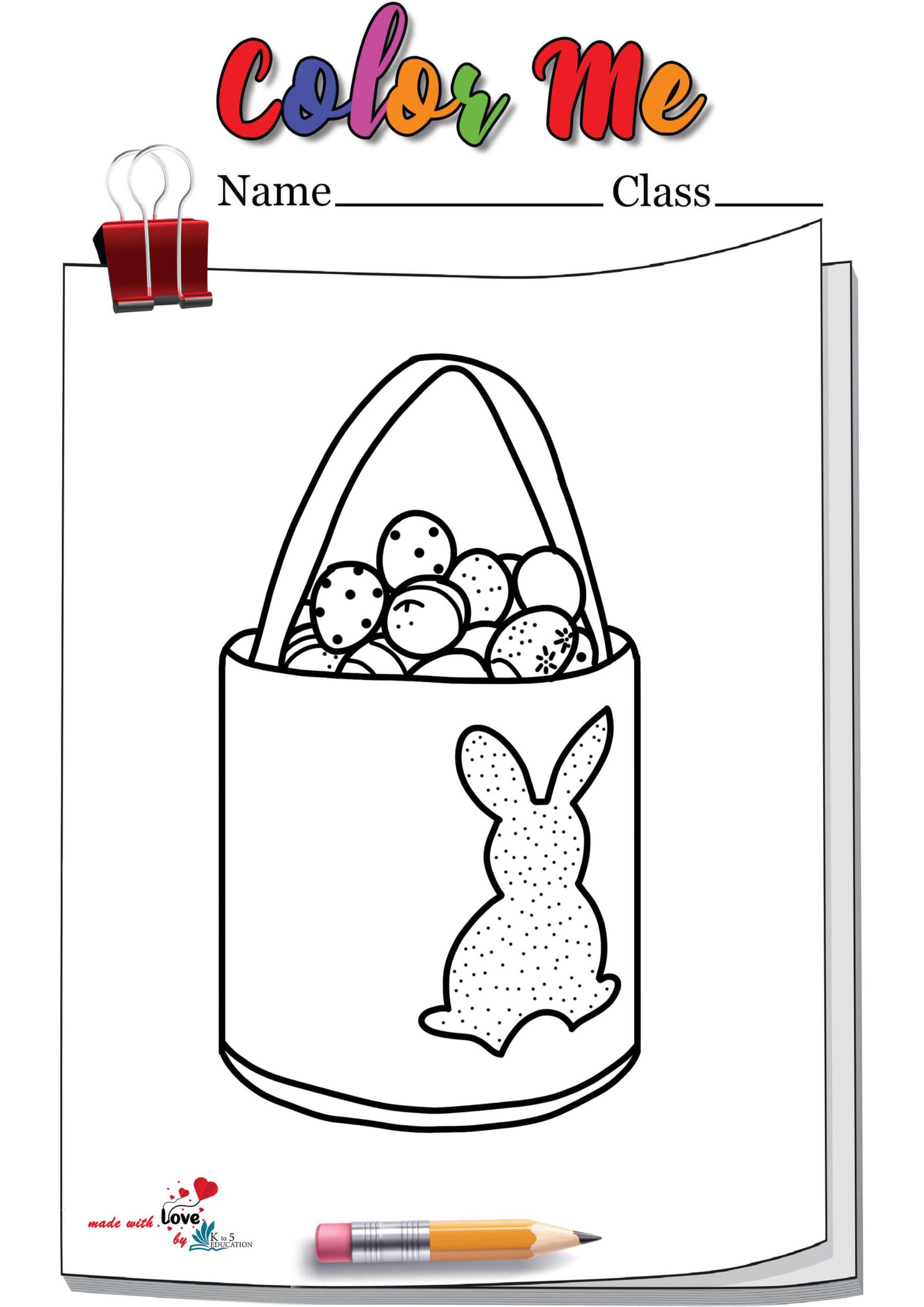 Smile Easter Bunny Basket Bag Coloring Page
