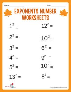 Squares Exponents Worksheet