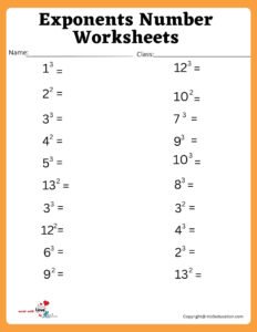 Squares and Cubes Exponents Worksheet