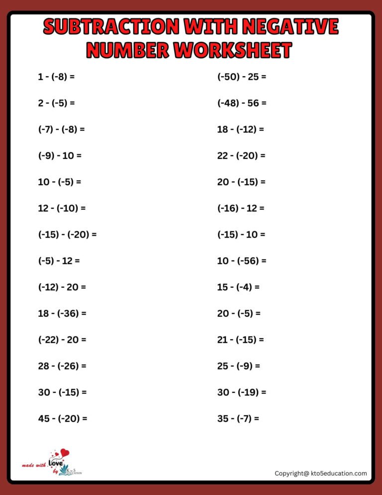 Subtraction Of Mixed Numbers Worksheet