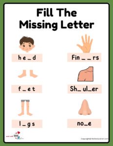 Write The Missing Letter Parts Of Body Worksheet