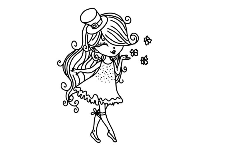 Hand Drawn Beautiful Cute Leprechaun Girl Coloring Page | FREE Download