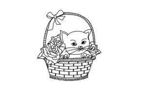 kitten-cat-basket coloring page