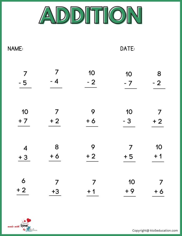 1st Grade Addition Worksheet