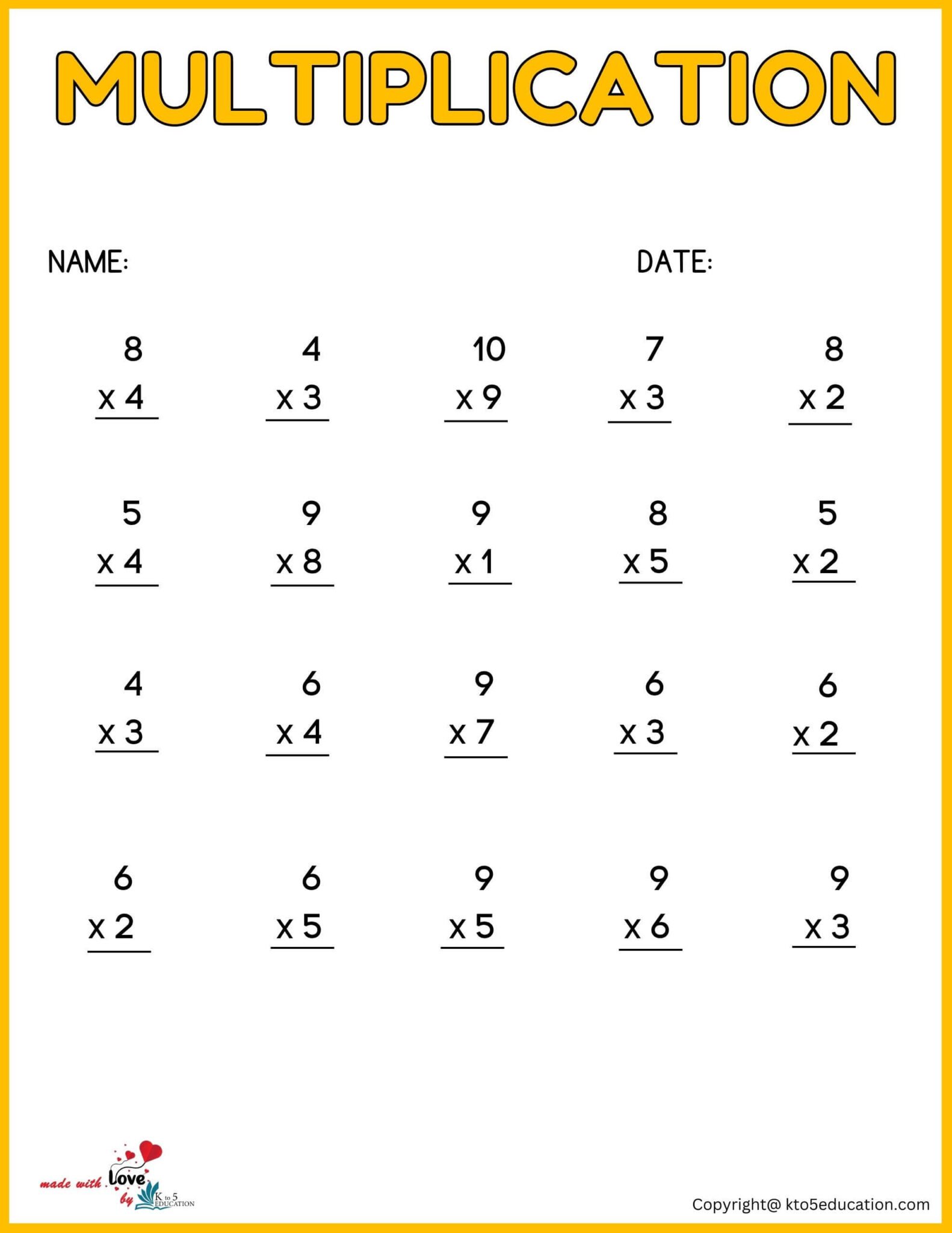 1st Grade Multiplication Worksheets FREE Download