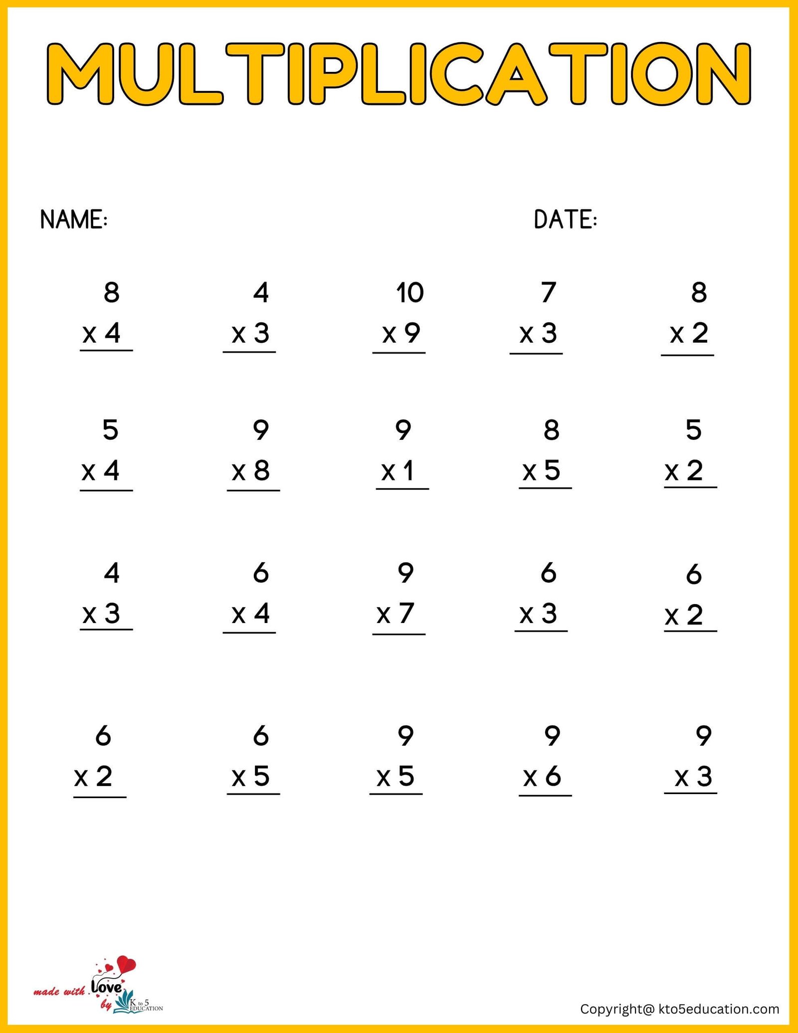 1st Grade Multiplication Worksheets