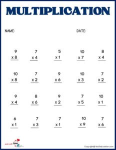 1st Grade Multiplications Worksheet