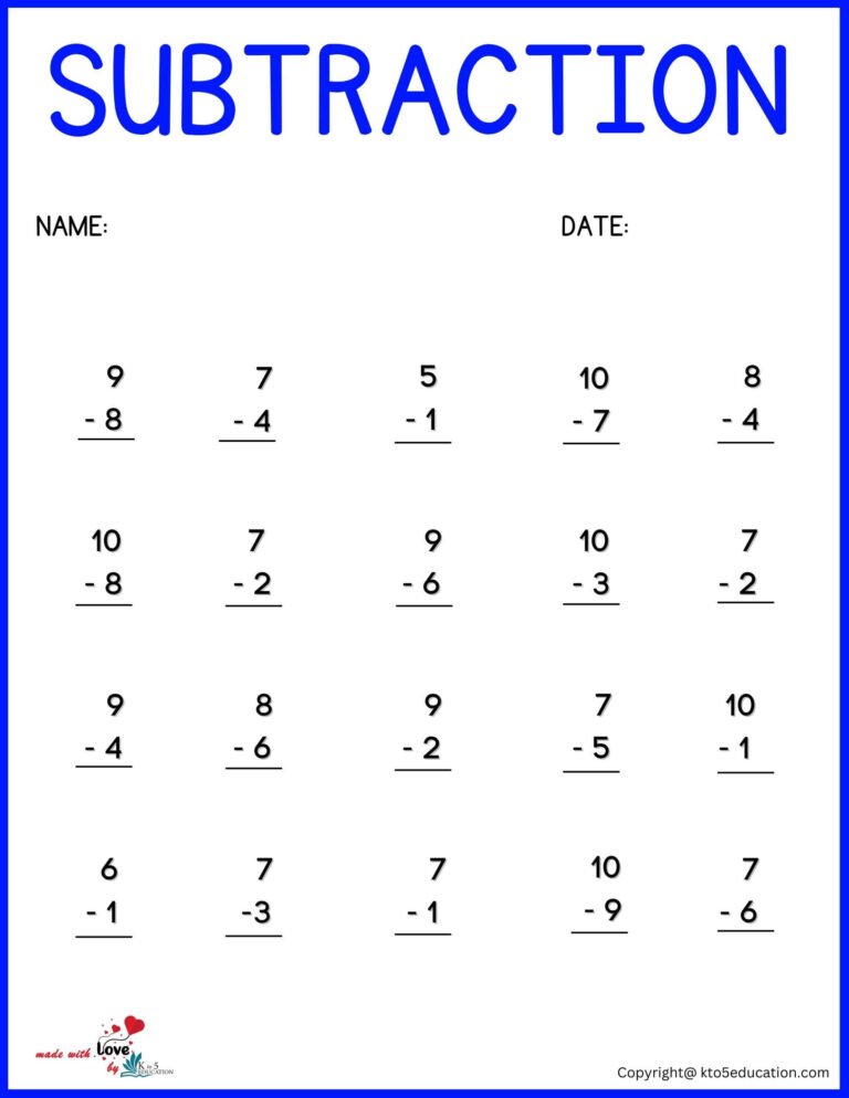 1st Grade Subtraction Worksheet | FREE Download