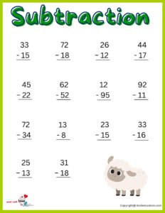 2nd Grade Free Subtractions Worksheet