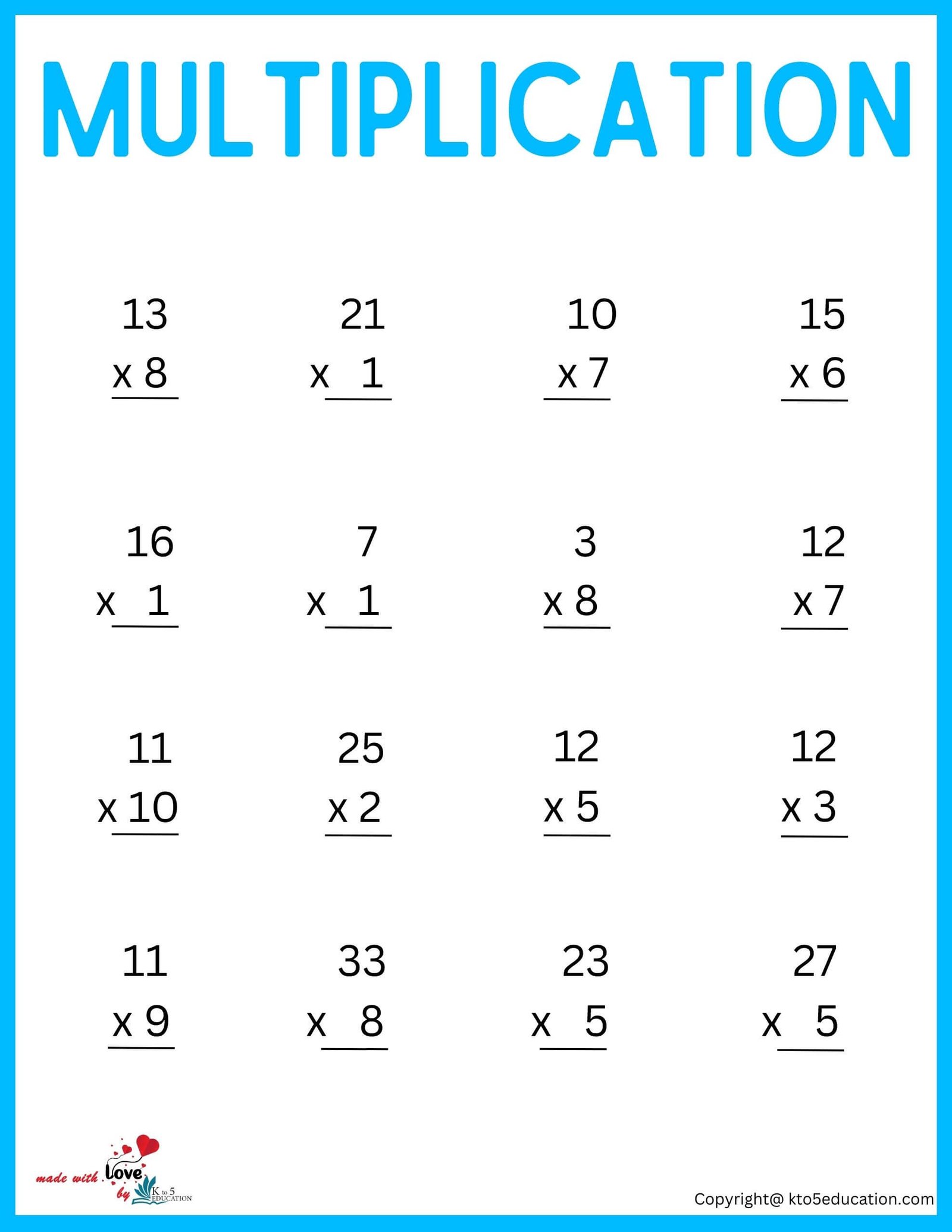 2nd Grade Multiplication Worksheets