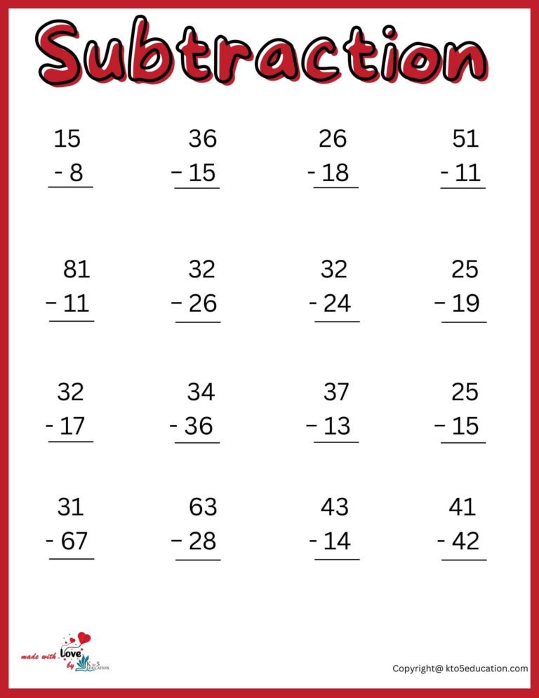 2nd Grade Subtraction Printable Worksheets | FREE Download