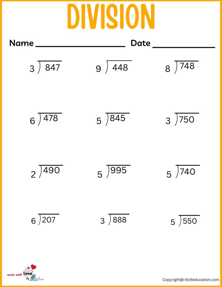 3rd Grade Divisions Worksheets