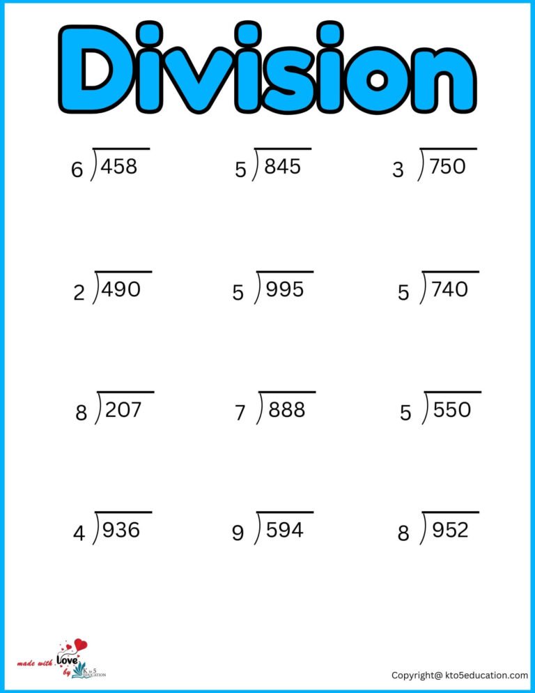 3rd Grade Divisions Worksheets For Kids