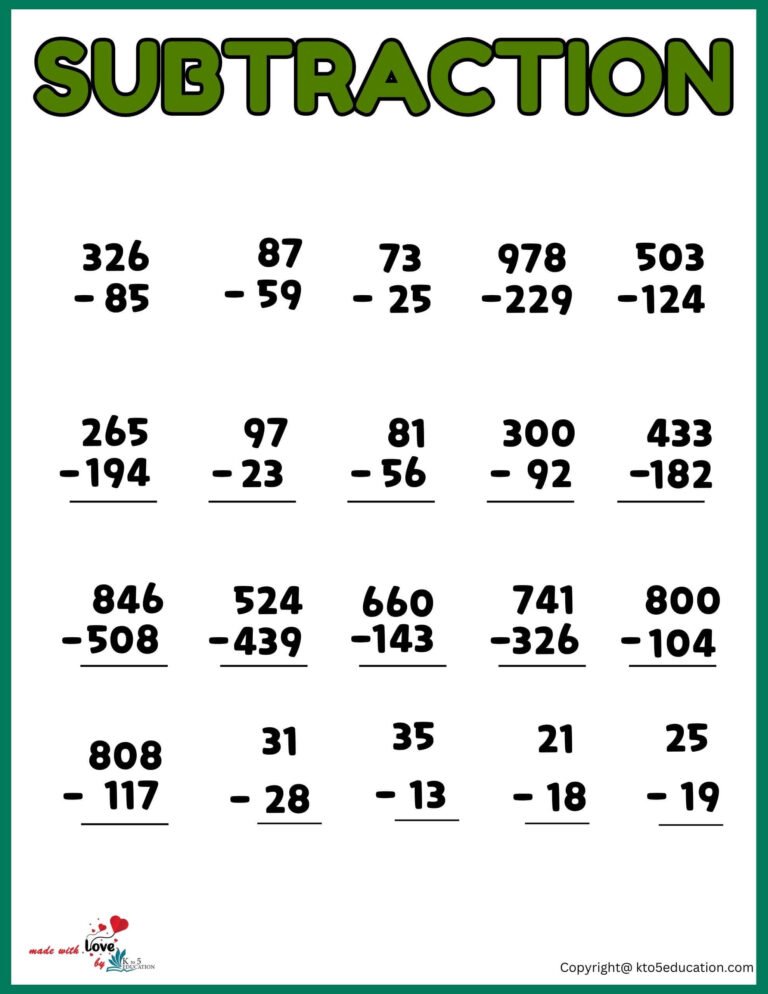 3rd Grade Subtractions Worksheets | FREE Download