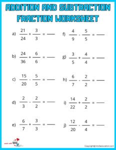 5th Grade Addition And Subtraction Fraction Worksheet