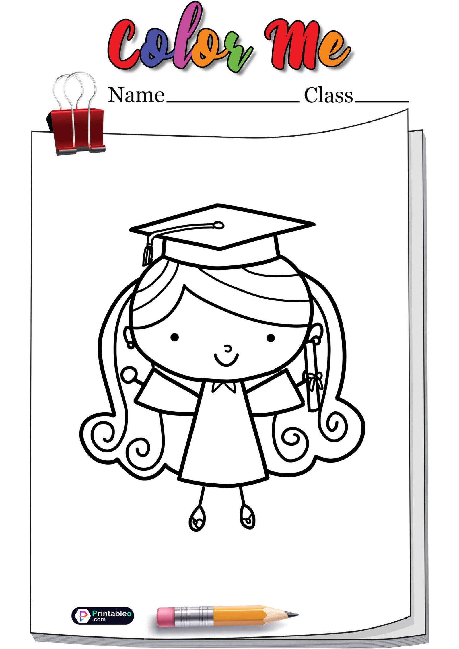 A Girl Wearing Graduation Hat Coloring Page