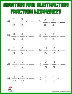 Add And Subtract Fraction Worksheet