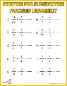 Add And Subtract Fraction Worksheet For Fourth Grade