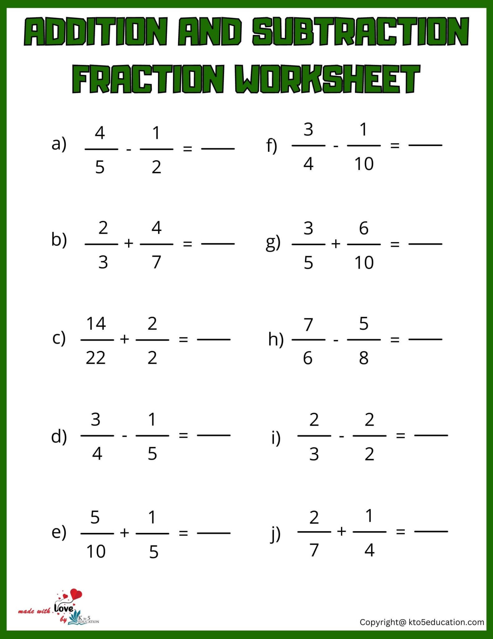 fraction homework 4th grade