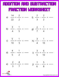Adding And Subtracting Fraction Worksheet For Online Practice