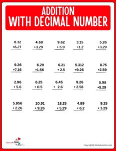 Adding Multiple Decimal Number Worksheet