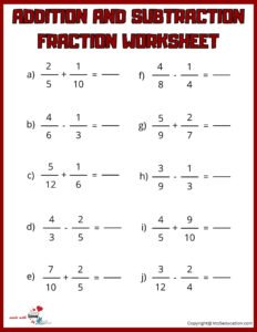 Addition And Subtraction Fraction Worksheets