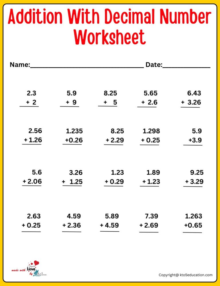 Addition Decimals Worksheet | FREE Download