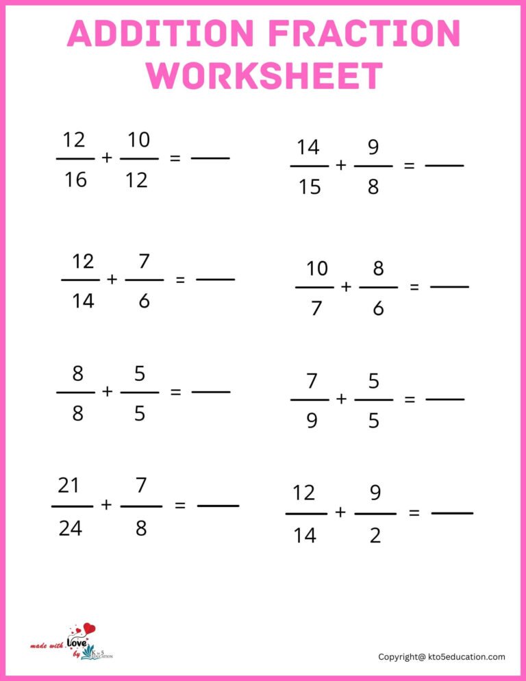 Addition Fraction For Online Activity Worksheet | FREE Download