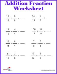 Addition Fraction Worksheet For 4th Grade