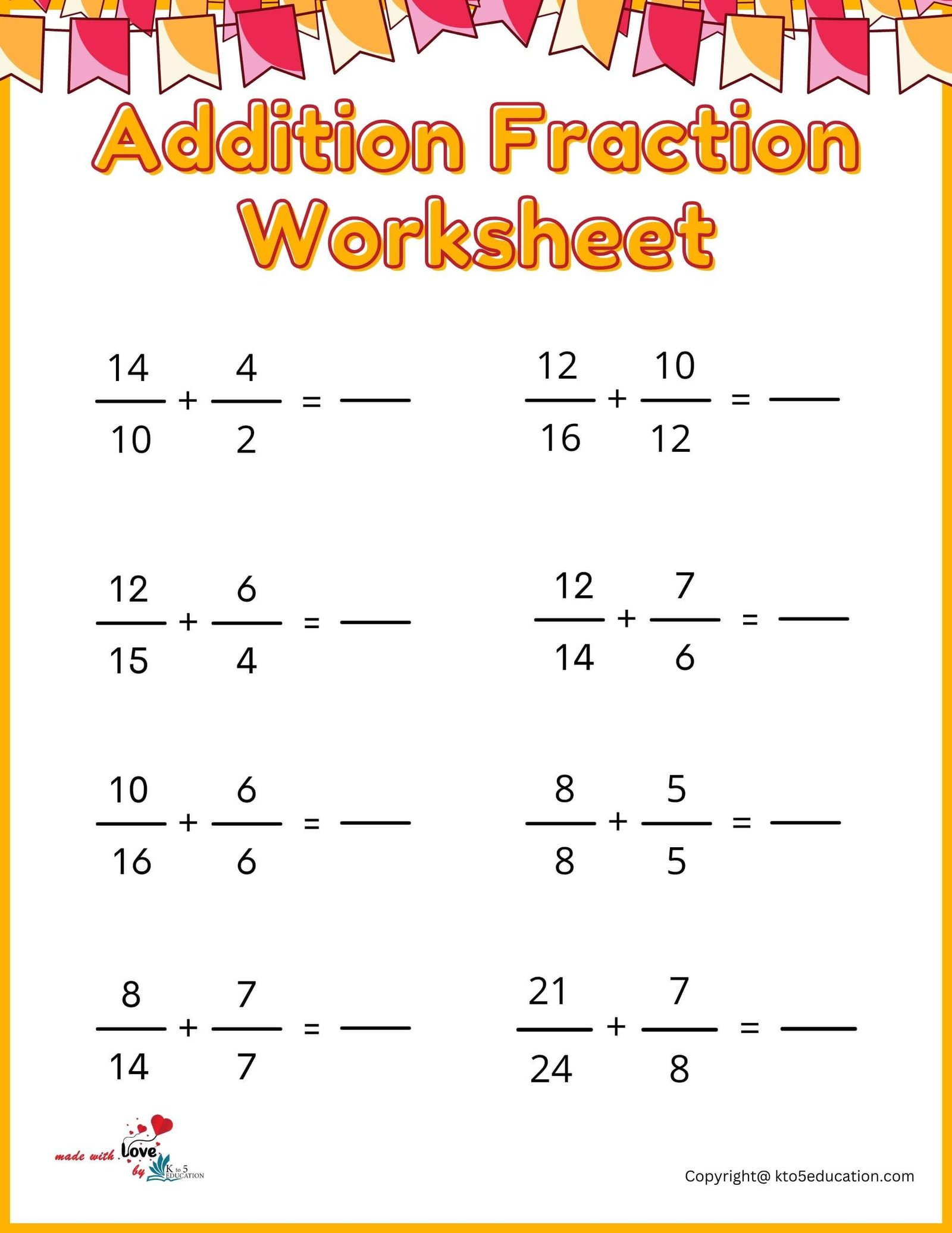 Addition Fraction Worksheet For Fifth Grade