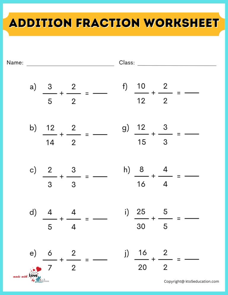 Addition Fraction Worksheets | FREE Download