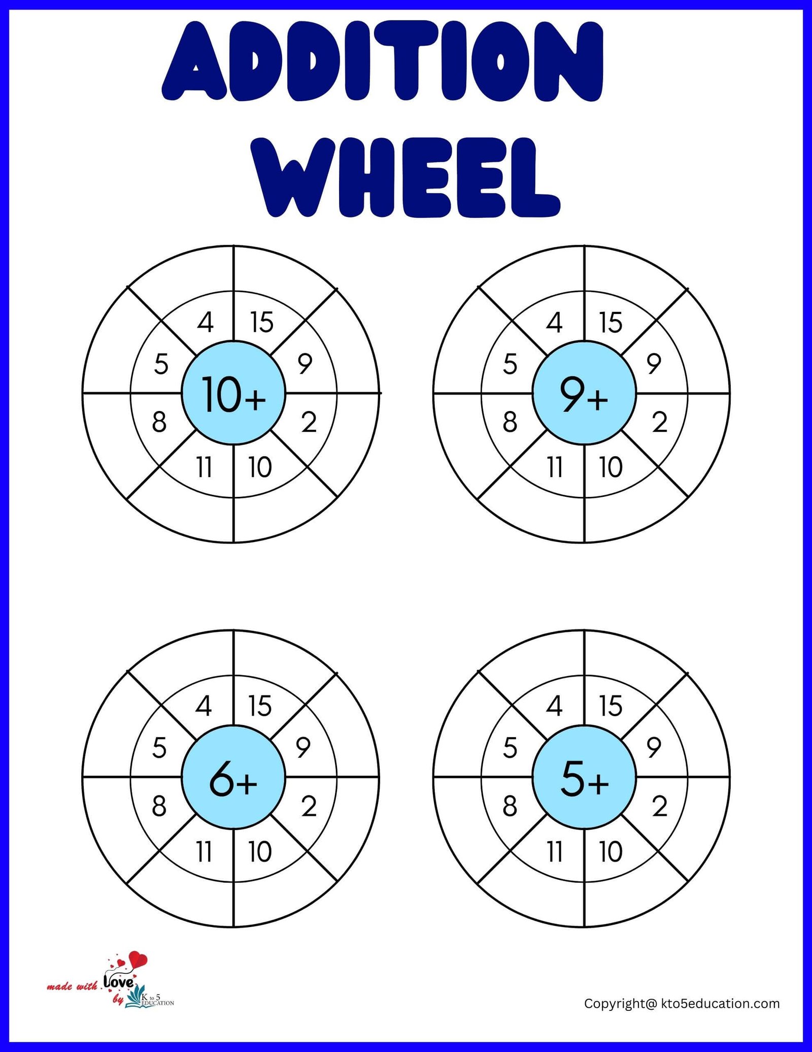 Addition Wheel For Online Practice Worksheets