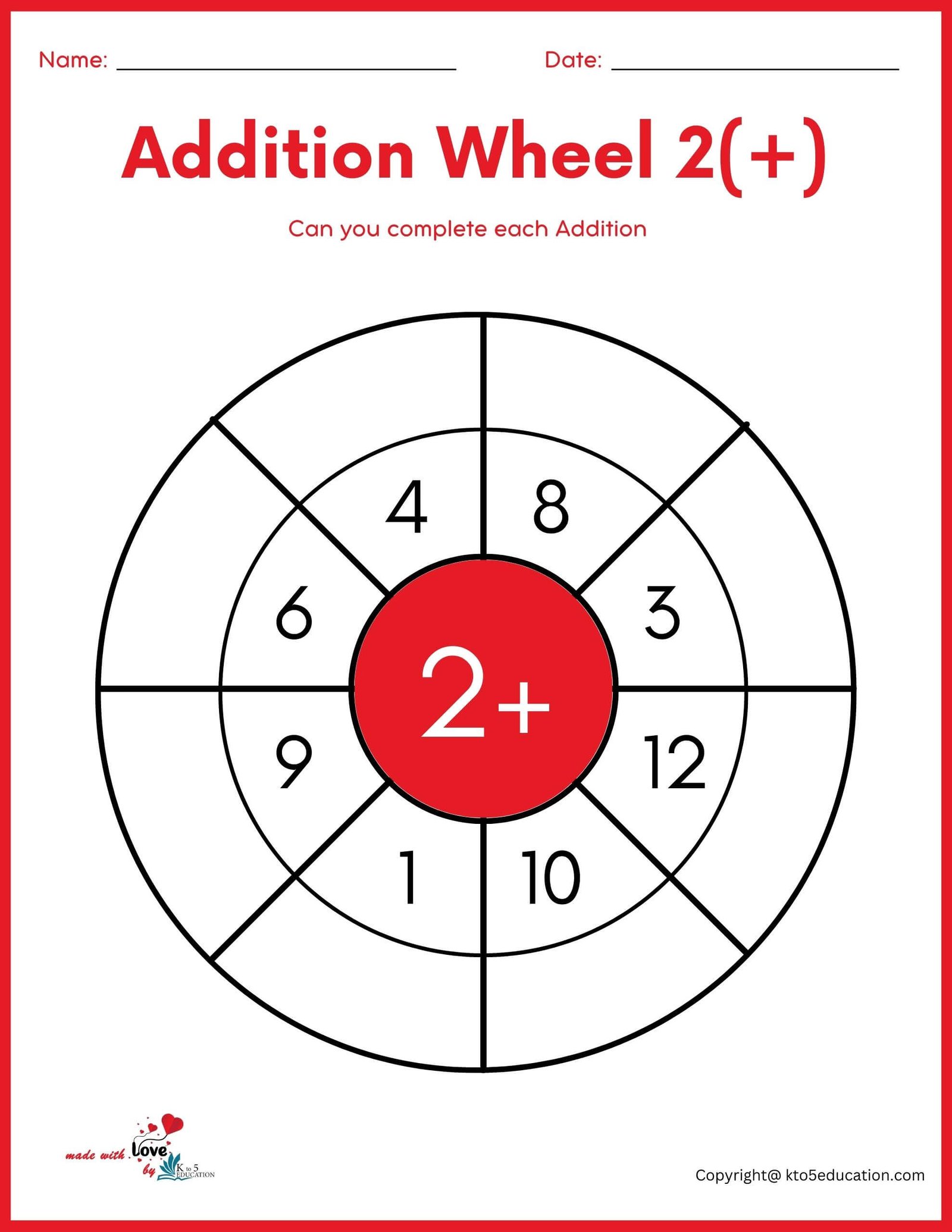 Addition Wheel Worksheet