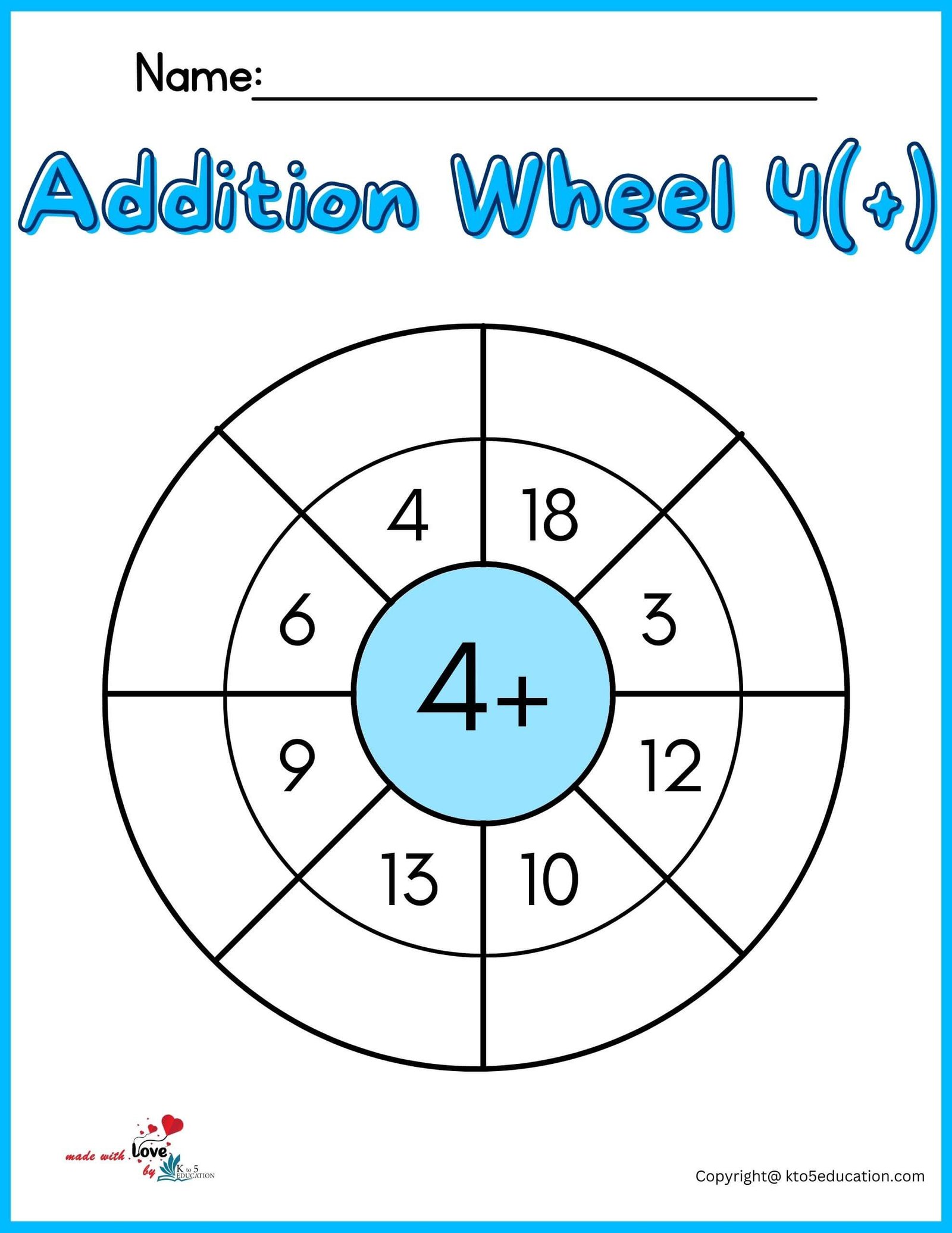 Addition Wheel Worksheets For Kids