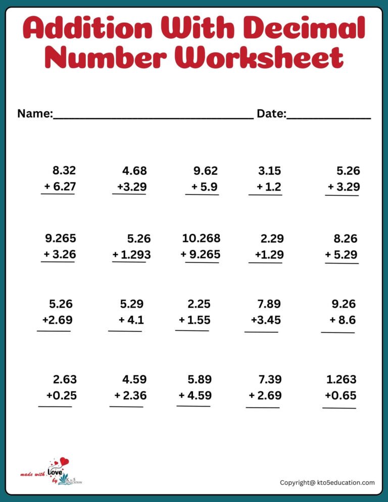 Addition With Decimal Worksheets | FREE Download