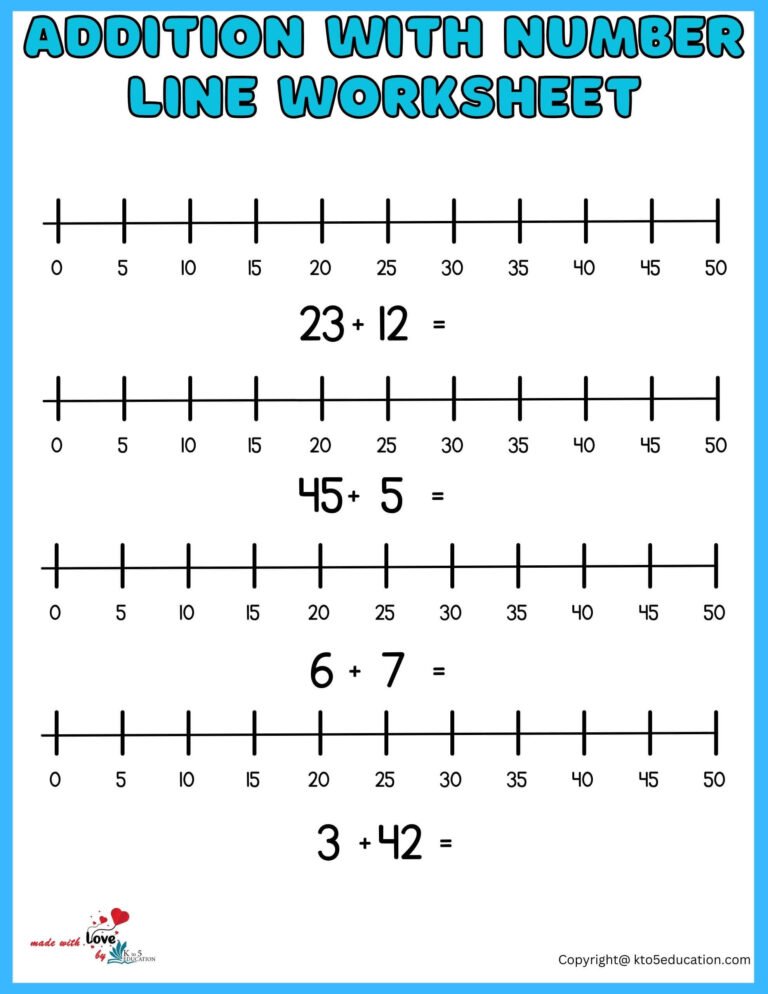 Addition With Number Line For Online Practice Worksheet 1-50 | FREE Download