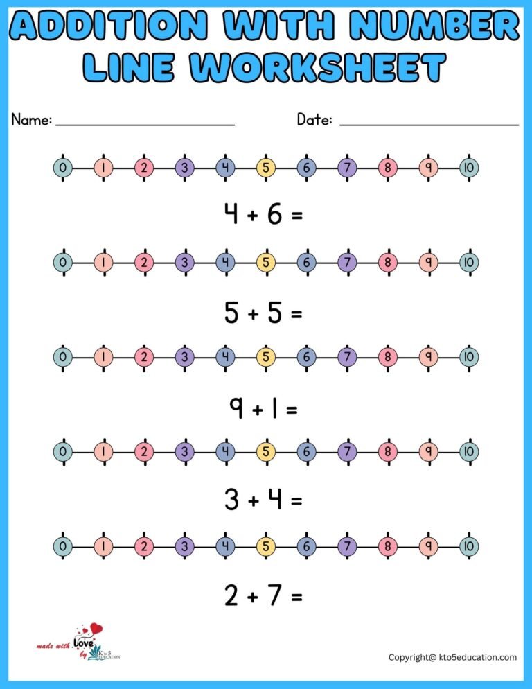 Addition With Number Line Printable Worksheet | FREE Download