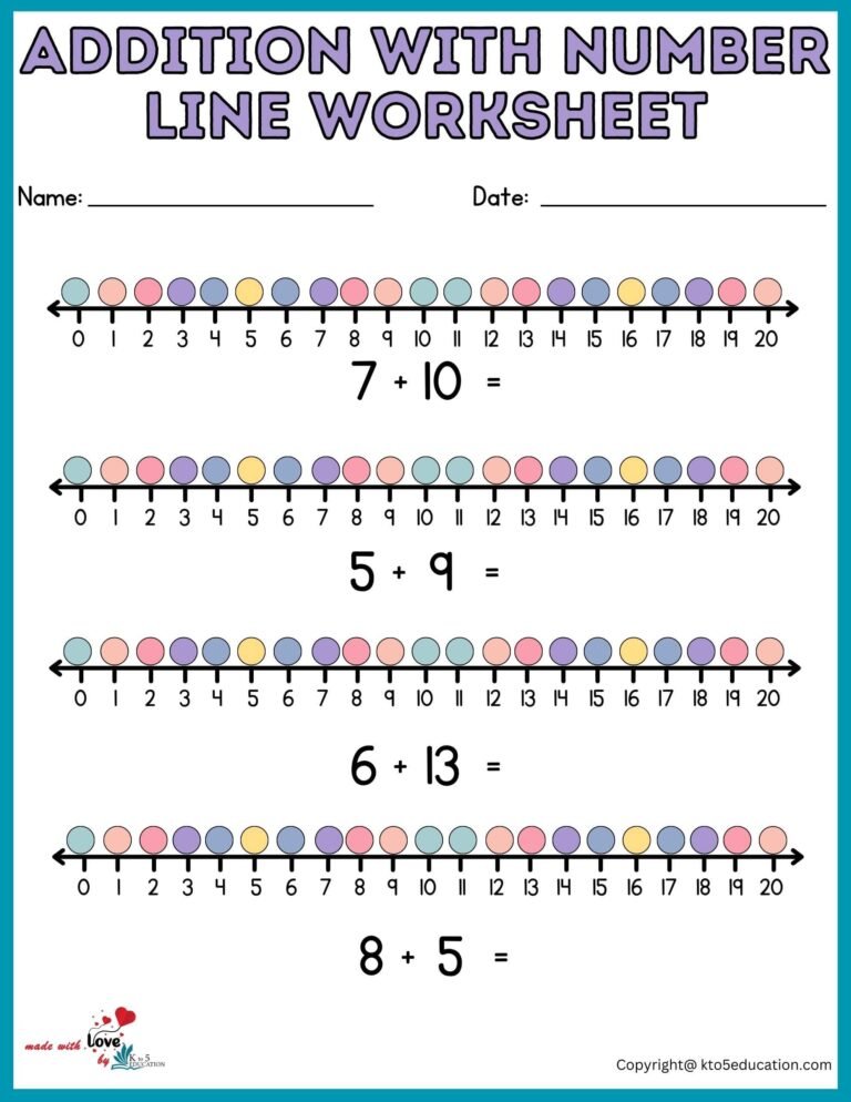 Addition With Number Line Worksheet 1-20