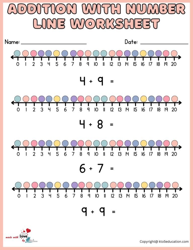 Addition With Number Line Worksheet 1-20 For Kids | FREE Download