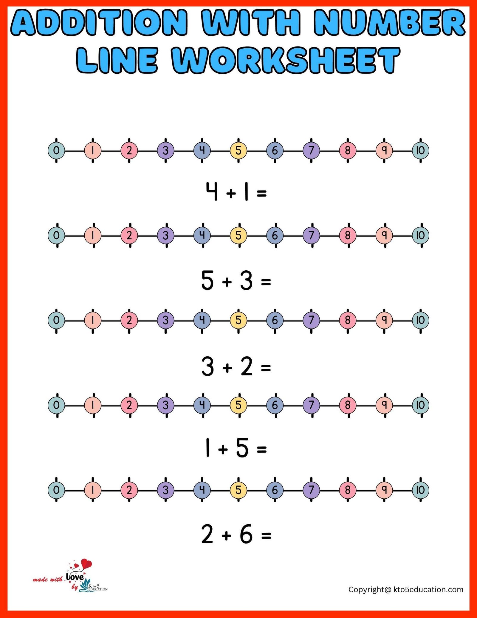 Addition With Number Line Worksheet For Kids
