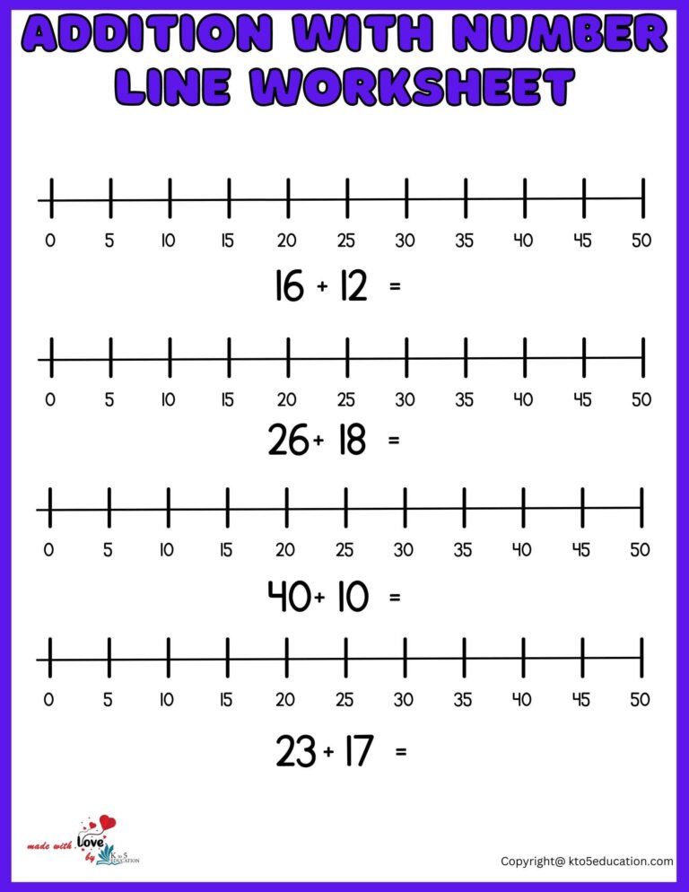 Addition With Number Line Worksheets 1-50 | FREE Download