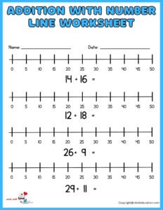 Addition With Number Line Worksheets Printable 1-50