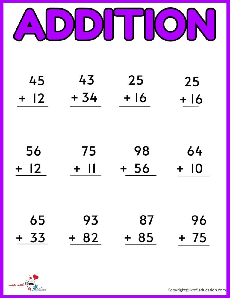 Addition Worksheet For 3rd Grades