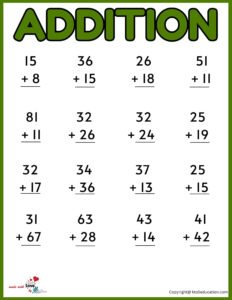 Addition Worksheet For Online Activities